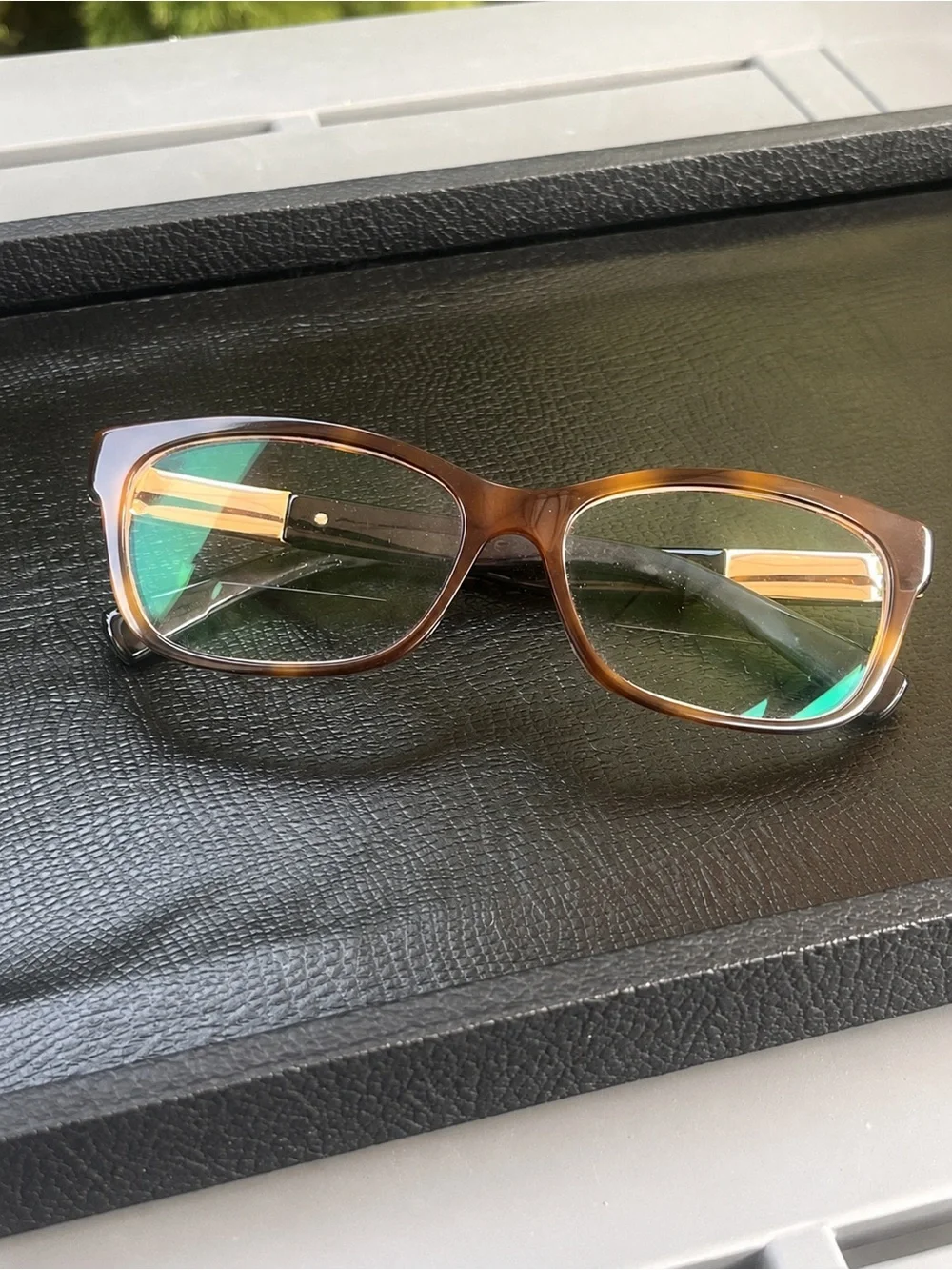 Jimmy Choo Brown Tortoise Eyeglasses w/ Crystal Gold Detail + Case